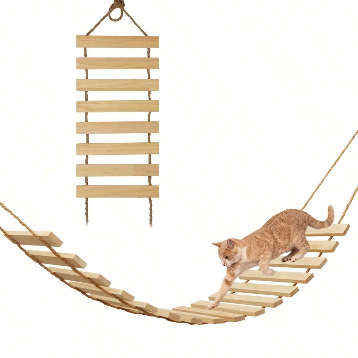 Natural Wood Cat Climbing Ladder Bridge Tree Versatile for Cages Wardrobes Ideal for Playful Kittens Pet Furniture Accessories