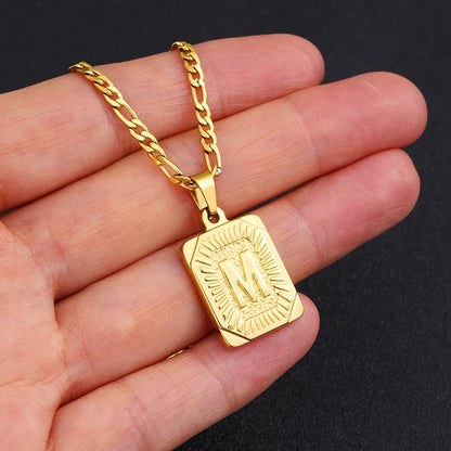 Initial Letter Pendant Necklace Stainless Steel Golden Cuban Chain A-Z Alphabet Name Jewelry For Men Women Gift