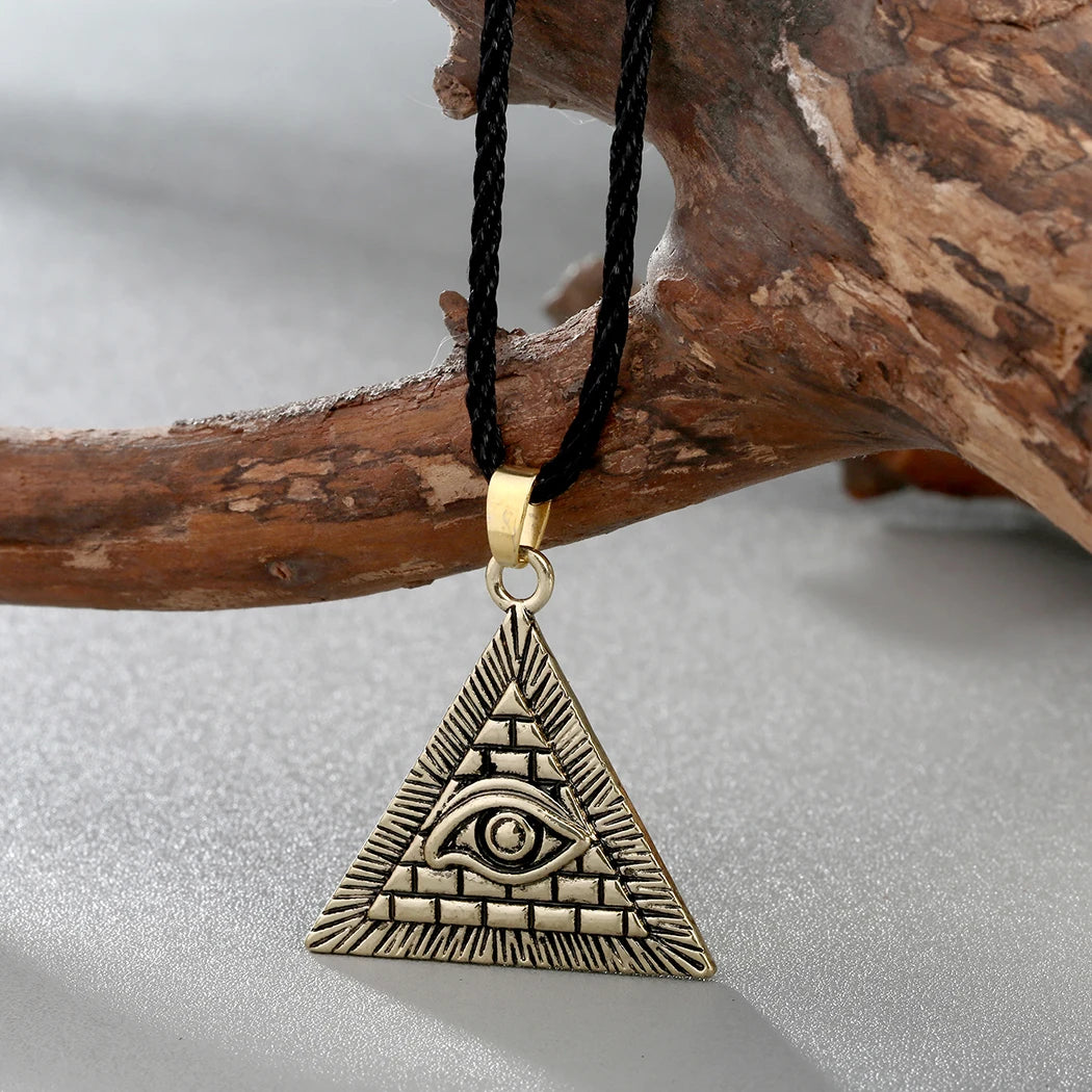 Kinitial Vintage Egypt Pyramid All-Seeing Evil Eye Illuminati Necklace Egyptian Charm Pendants Necklaces Jewelry