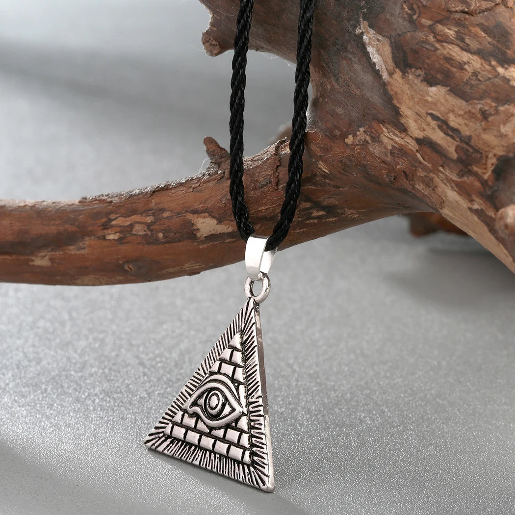 Kinitial Vintage Egypt Pyramid All-Seeing Evil Eye Illuminati Necklace Egyptian Charm Pendants Necklaces Jewelry