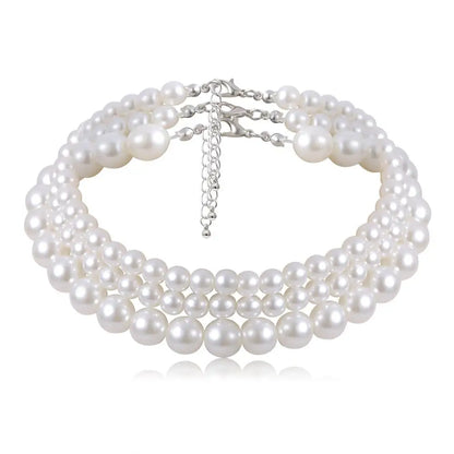 Multi-Layer White Imitation Pearl Necklace Bead  Chain Punk Ladies Wedding Short Clavicle Necklac Girl Charm Banquet Jewelry