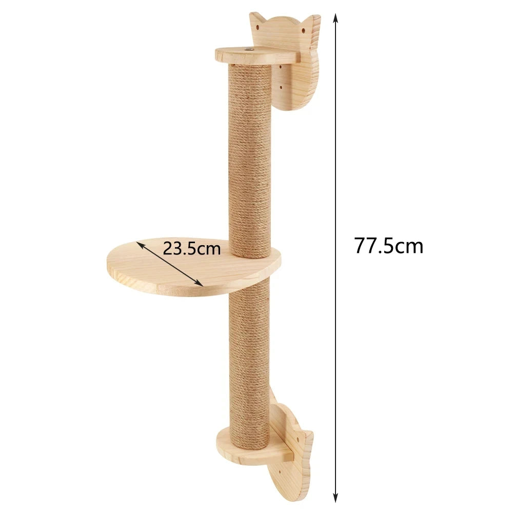 Wall Mounted Cat Tree with Sisal Scratching Post, Climbing Ladder, Jumping Platform and Hammock, creating a fun place for cats!