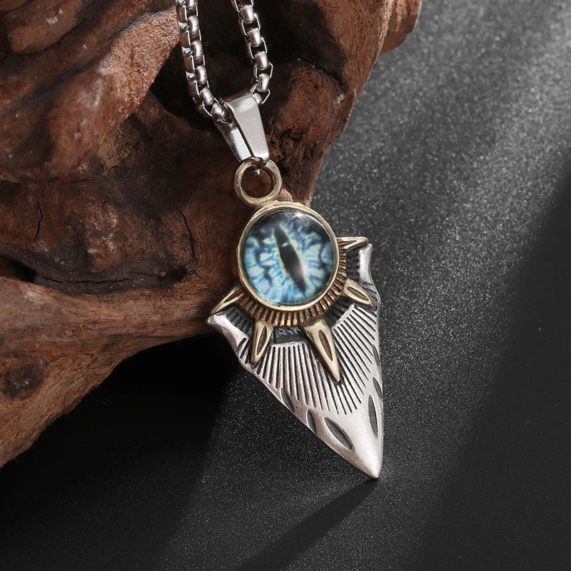 Retro Gothic Blue Evil Eye Protection Pendant Necklace for Men Boys Biker Amulets Punk Jewelry Gifts