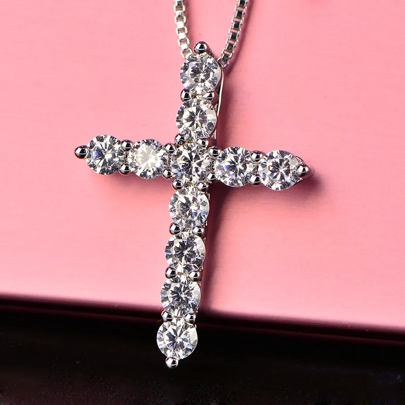 16-24inches 925 Sterling Silver Necklace Box chain Shiny crystal classic cross Pendant For Women men Fashion Jewelry Gifts/LC