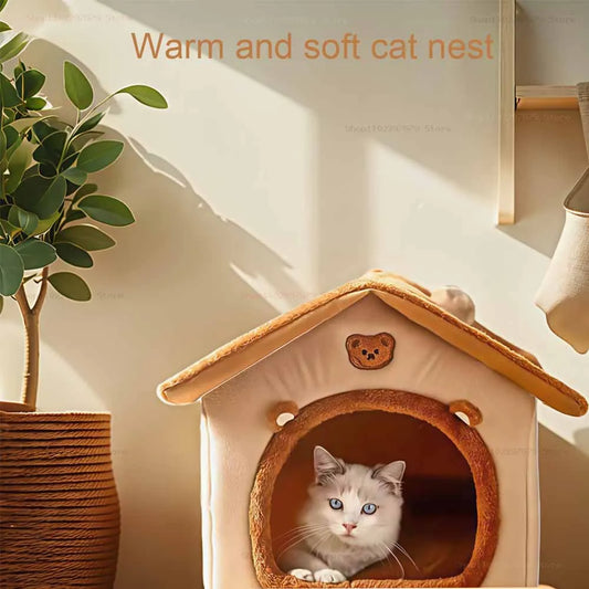 Indoor Cat Nest Soft Pet Bed House Shape Cat Nest Cat Bed Mat Small And Medium-Sized Pet Nest Pet Supplies Removable And Clean.