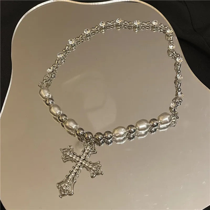 2024 Trendy Pearl Cross Pendant Necklace Hip Hop Retro Men Women Religious Jewelry Boys Girls Anniversary Party Birthday Gifts