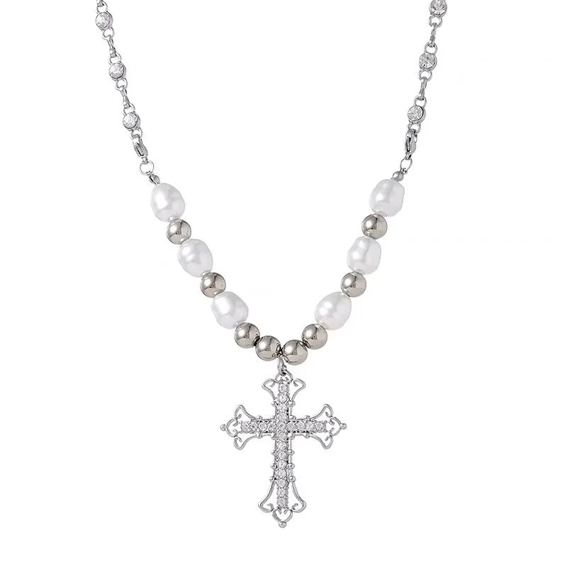 2024 Trendy Pearl Cross Pendant Necklace Hip Hop Retro Men Women Religious Jewelry Boys Girls Anniversary Party Birthday Gifts