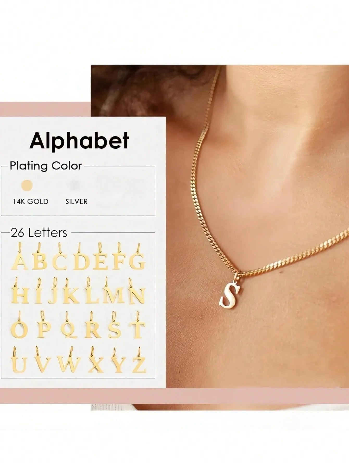 1Pcs Stainless Steel Initial Necklace DIY Letter Pendant Necklace Name Customized Gift A-Z for Women