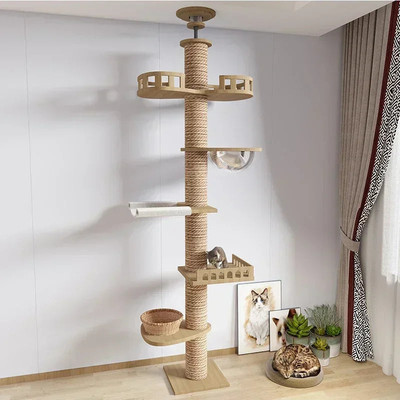 Large Cat Tree House Tower To Floor Adjustable Multi-Level Climbing Toy Cat Climbing Frame Pet Products with Scratching Post