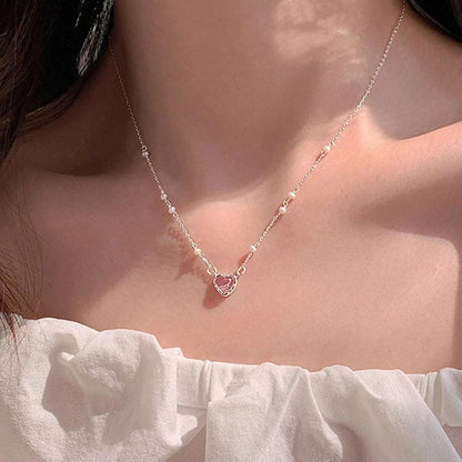 Y2K Purple Crystal Heart Pendant Necklace Women Sweet Cool Girl Punk Clavicle Chain Fashion Aesthetic Necklace Jewelry Gift 2023