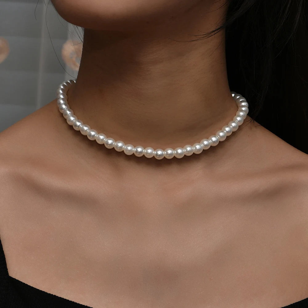 Vintage Style Simple 6MM Pearl Chain Choker Necklace For Women Wedding Love Shell Pendant Necklace Fashion Jewelry Wholesale