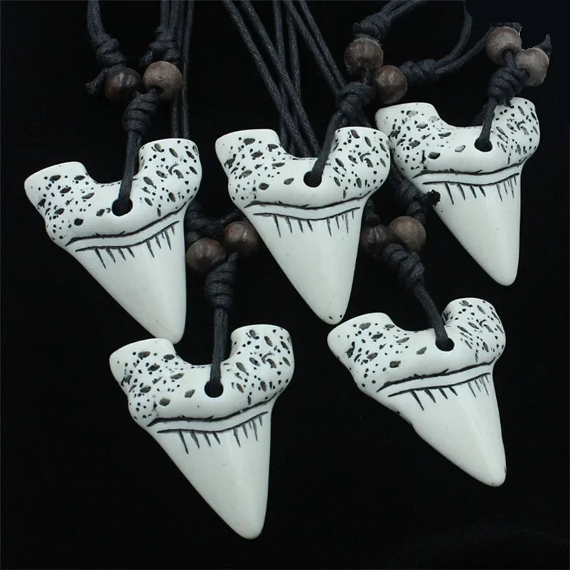 New Fashion White Bionic Bone Shark Tooth Necklace Pendant Teeth Amulet Leather Rope Chain Necklaces Jewelry for Women Men