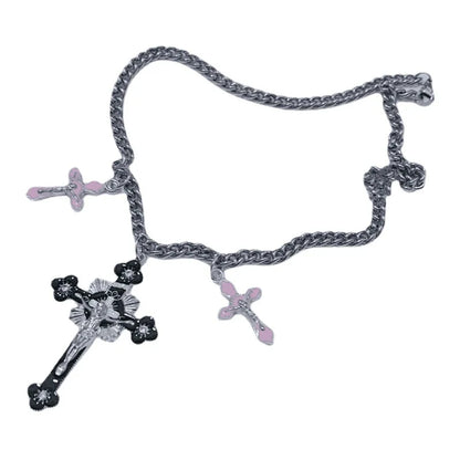 New Pink Cross Necklaces for Women Y2k Fashion Gothic Couple Jewelry Metal Chains Chokers Pendant Necklace Party Jewelry Gifts