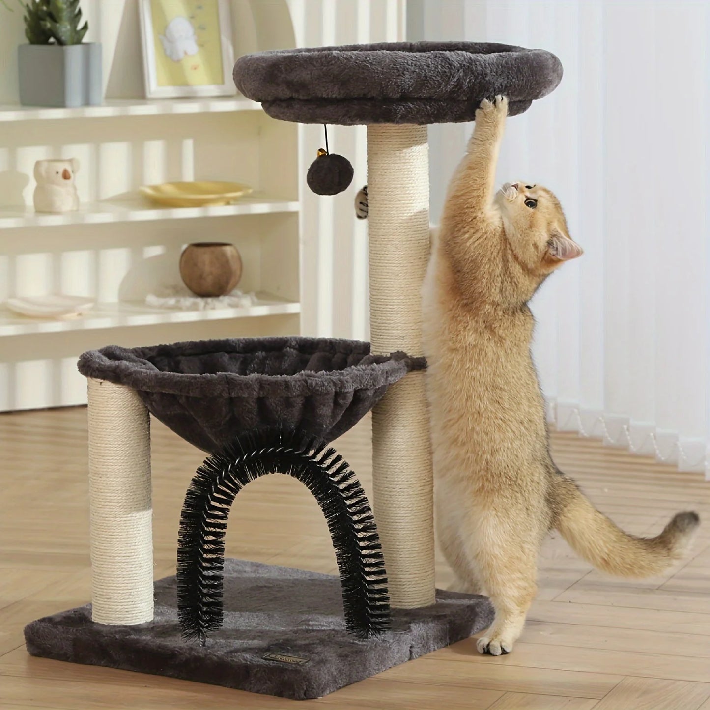 INCHES Tower For Indoor Cats, Multi-Level Cat Tree With Scratching Posts Plush Basket , Cat Activity Tree With Dangling Ball
