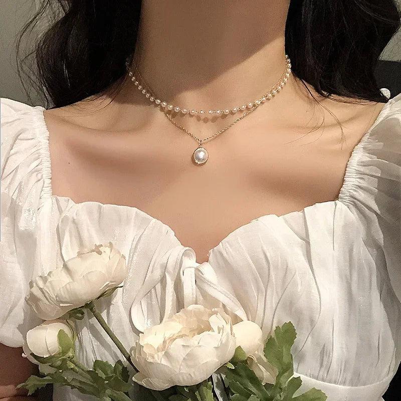 LATS Beads Women's Neck Chain Kpop Pearl Choker Necklace Gold Color Goth Chocker Jewelry Pendant Necklaces 2022 Collar for Girl