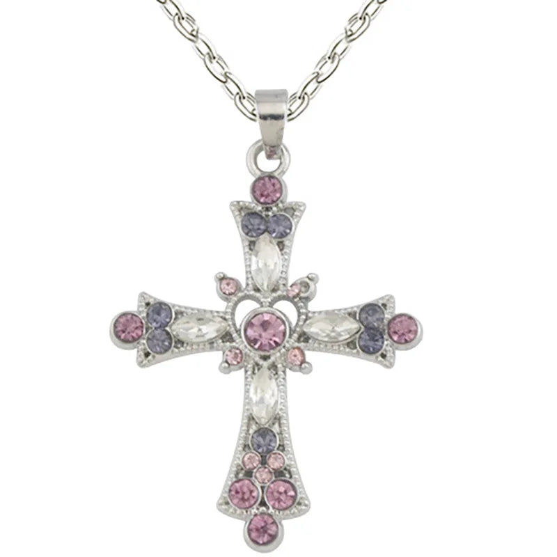 European and American Fashion New French Zircon Cross Pendant Necklace Light Luxury Simple Personality Women Necklace