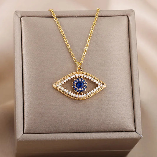 Fashion Evil Eye Necklace For Women Stainless Steel Gold Color Evil Eye Pendant Necklaces Lucky Aesthetic Turkish Jewelry femme