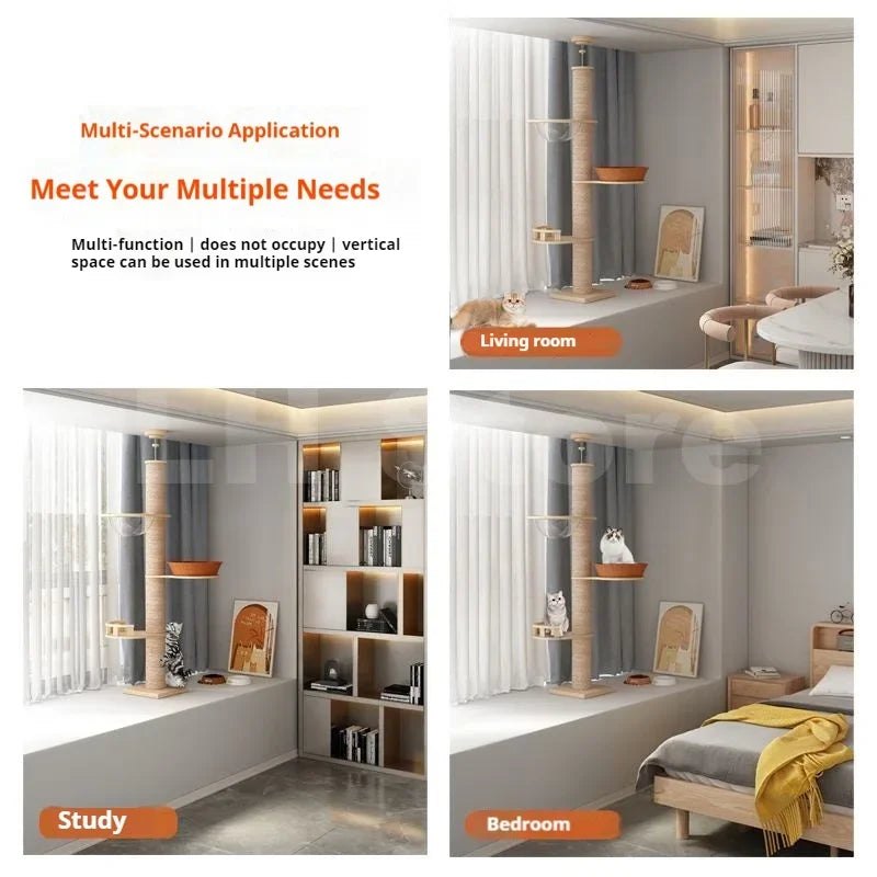 Large Cat Tree House Tower To Floor Adjustable Multi-Level Climbing Toy Cat Climbing Frame Pet Products with Scratching Post