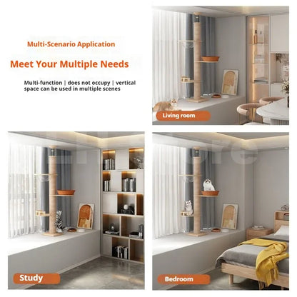 Large Cat Tree House Tower To Floor Adjustable Multi-Level Climbing Toy Cat Climbing Frame Pet Products with Scratching Post