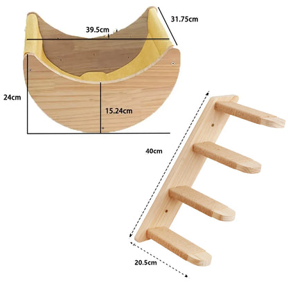 Wall Mounted Cat Tree Wooden Shelves Scratching Posts Climbing Cat Perches Hammock with Steps and Ladder Pet Wooden Furniture