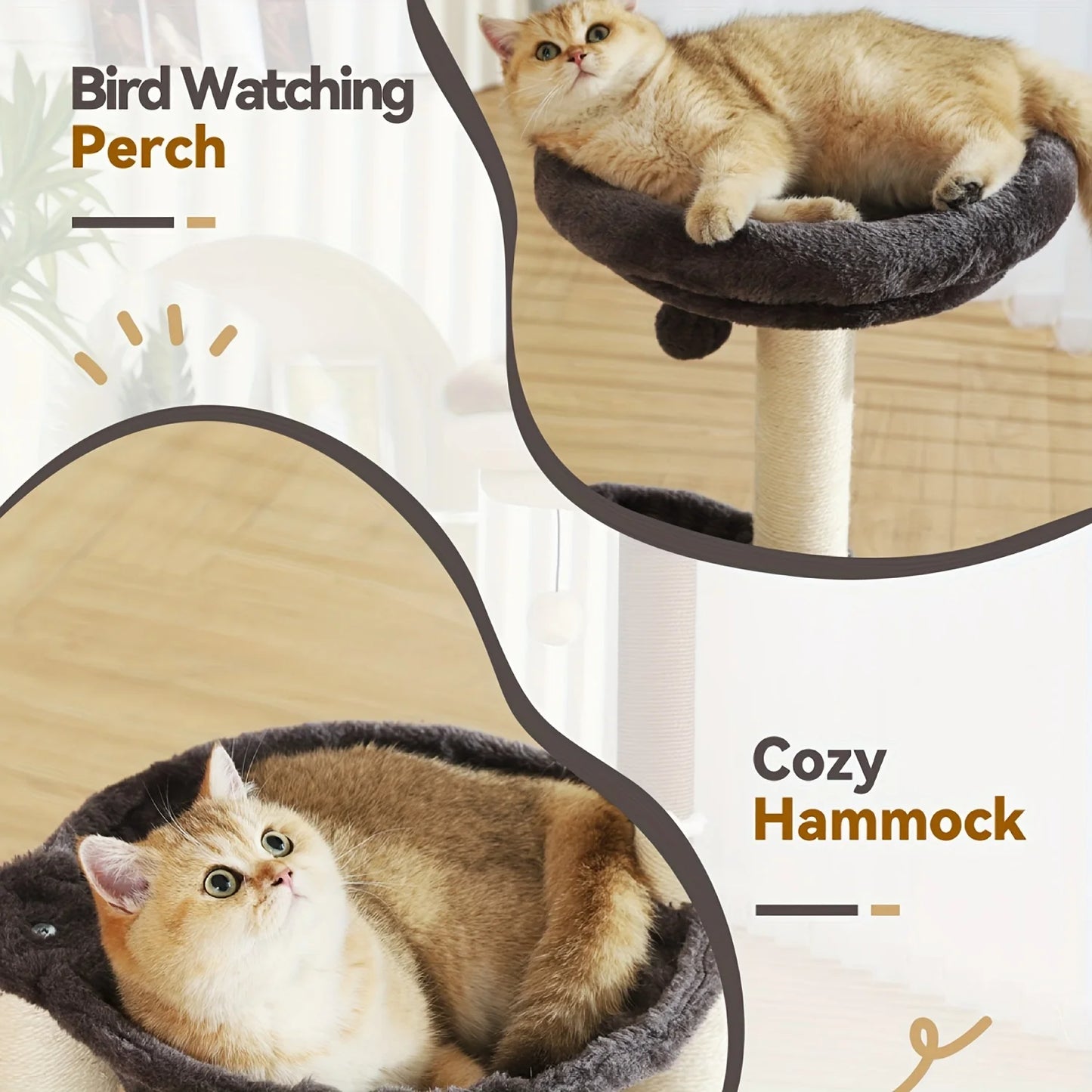 INCHES Tower For Indoor Cats, Multi-Level Cat Tree With Scratching Posts Plush Basket , Cat Activity Tree With Dangling Ball