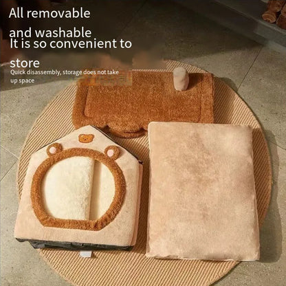 Indoor Cat Nest Soft Pet Bed House Shape Cat Nest Cat Bed Mat Small And Medium-Sized Pet Nest Pet Supplies Removable And Clean.