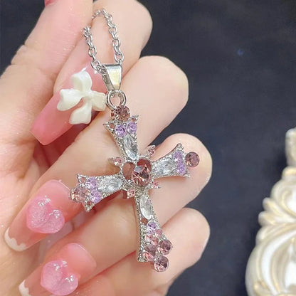 European and American Fashion New French Zircon Cross Pendant Necklace Light Luxury Simple Personality Women Necklace