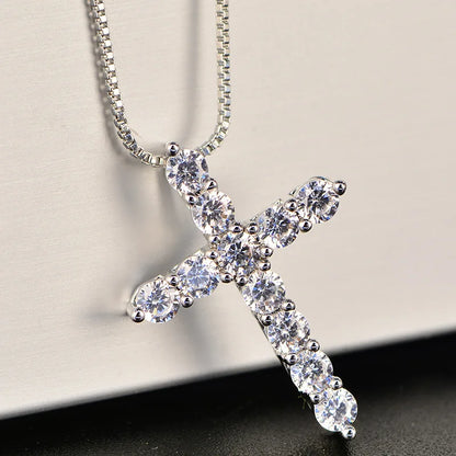 16-24inches 925 Sterling Silver Necklace Box chain Shiny crystal classic cross Pendant For Women men Fashion Jewelry Gifts/LC