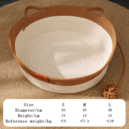 Cat Bed Handmade Rattan Woven Pet Nest Removable Washable Warm Pad All-Season Cat Scratch Board Winter Warm Cat House for Cats