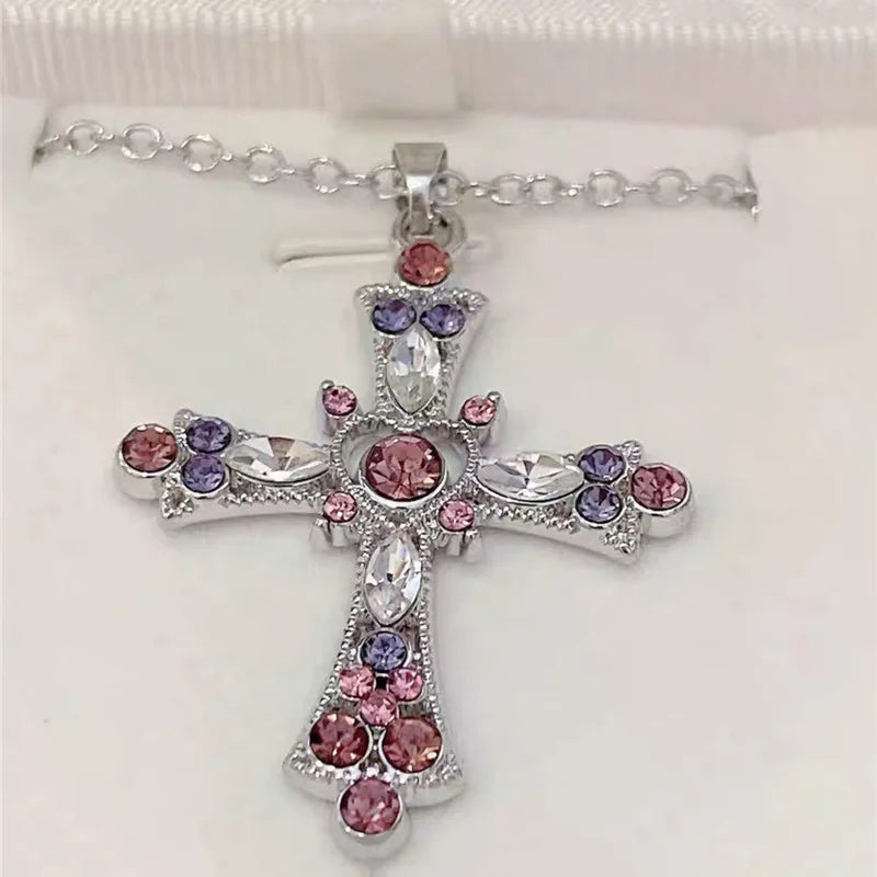 European and American Fashion New French Zircon Cross Pendant Necklace Light Luxury Simple Personality Women Necklace