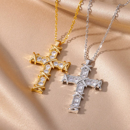 Zircon Cross Pendant Necklace for Women Gold Color Stainless Steel Collar Neckalces 2024 Trend Goth Jewelry Gifts free shipping