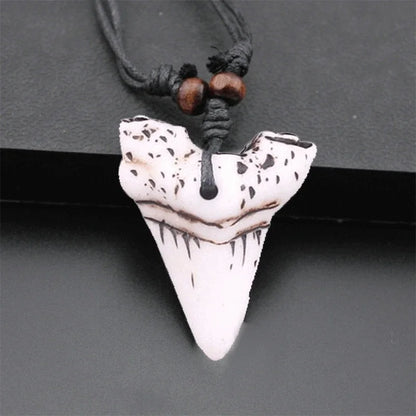 New Fashion White Bionic Bone Shark Tooth Necklace Pendant Teeth Amulet Leather Rope Chain Necklaces Jewelry for Women Men