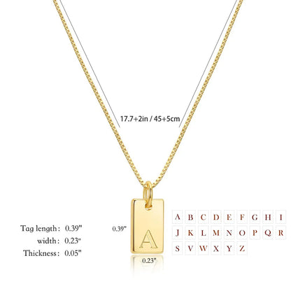 New Tiny Square A-Z Alphabet Pendant Necklace for Women Clavicle Chain Stainless Steel Initial Letter Necklace Collar Jewelry