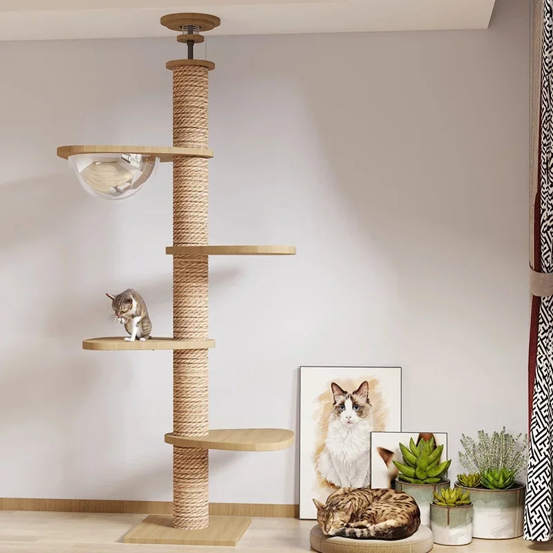 Large Cat Tree House Tower To Floor Adjustable Multi-Level Climbing Toy Cat Climbing Frame Pet Products with Scratching Post