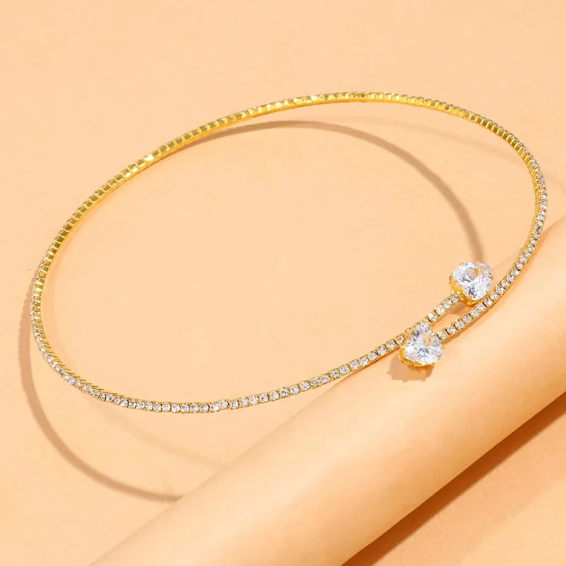 Fashion Rhinestone Heart Collar Choker Necklace for Women Simple Open Collar Necklace Torques Jewelry Accessories