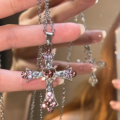 European and American Fashion New French Zircon Cross Pendant Necklace Light Luxury Simple Personality Women Necklace