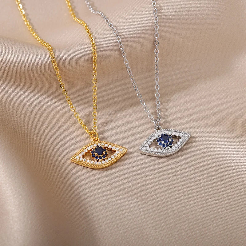 Fashion Evil Eye Necklace For Women Stainless Steel Gold Color Evil Eye Pendant Necklaces Lucky Aesthetic Turkish Jewelry femme