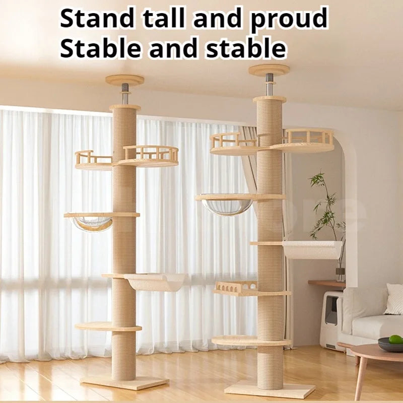 Large Cat Tree House Tower To Floor Adjustable Multi-Level Climbing Toy Cat Climbing Frame Pet Products with Scratching Post