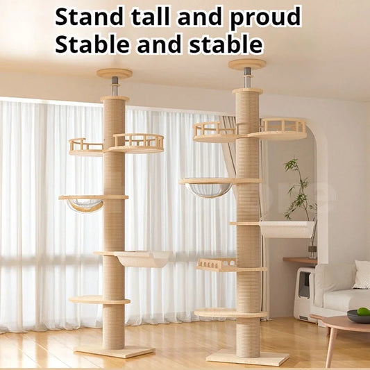 Large Cat Tree House Tower To Floor Adjustable Multi-Level Climbing Toy Cat Climbing Frame Pet Products with Scratching Post