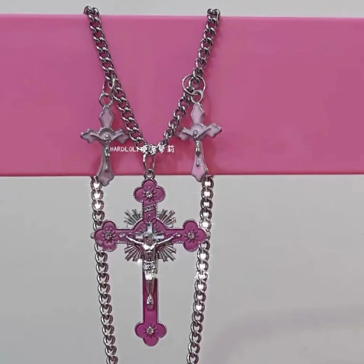 New Pink Cross Necklaces for Women Y2k Fashion Gothic Couple Jewelry Metal Chains Chokers Pendant Necklace Party Jewelry Gifts