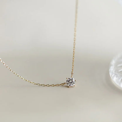 925 Sterling Silver 14k Gold Plated Necklace Versatile Single Sparkling Zircon Clavicle Chain for Women Wedding Jewelry